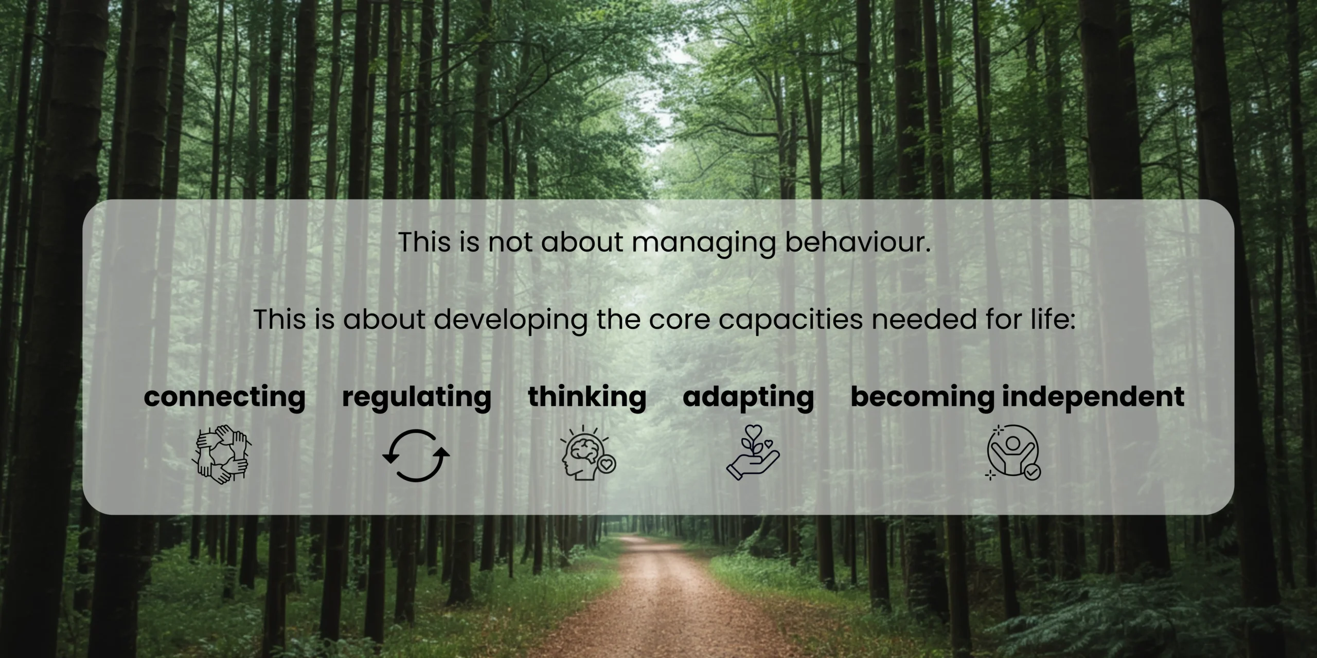 This is not about managing behaviour. This is about developing the core capacities needed for life thinking connecting regulating adapting becoming independent (3)